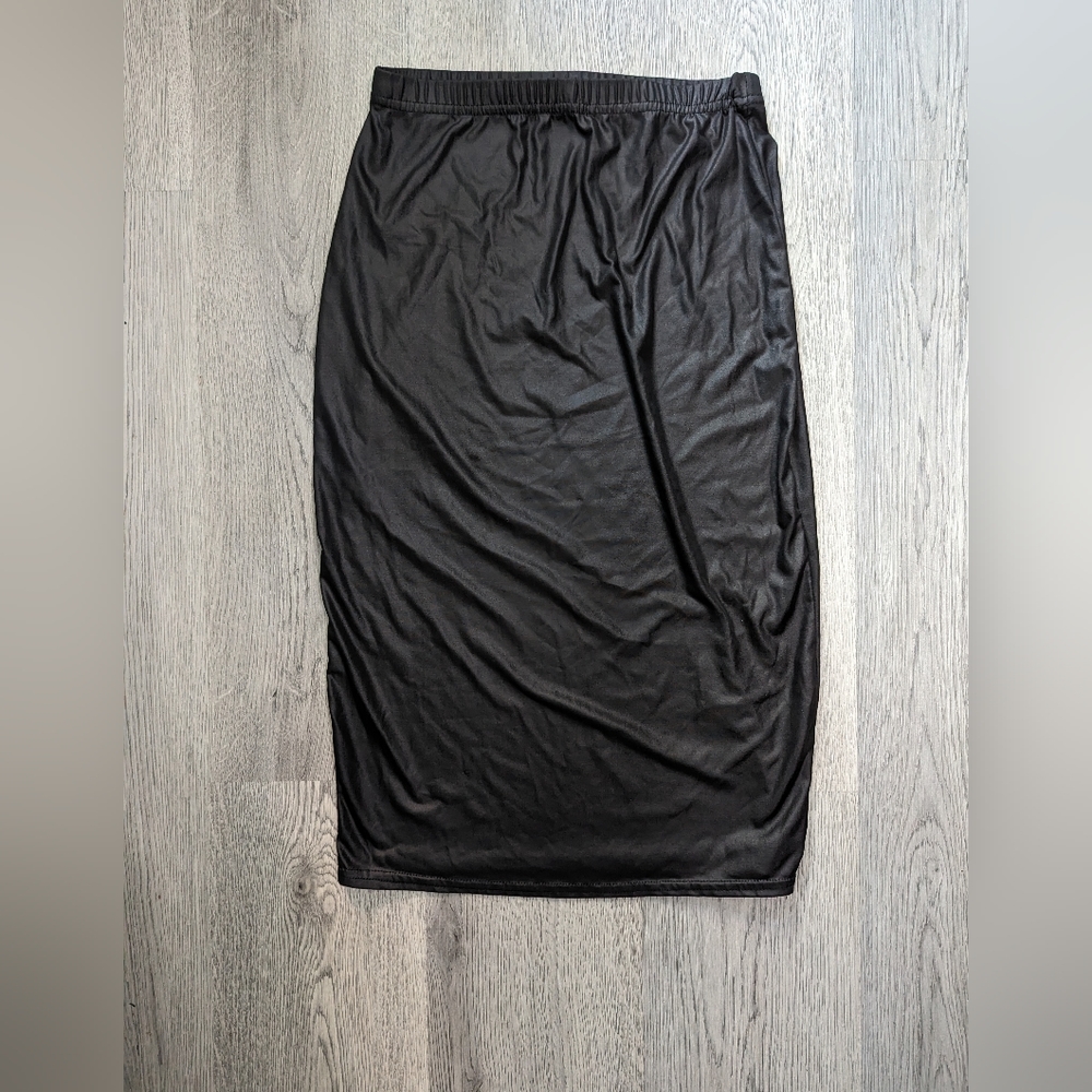 MissPap Black Faux Leather Look Midi Pencil Skirt Size 8 Goth Corporate Y2K